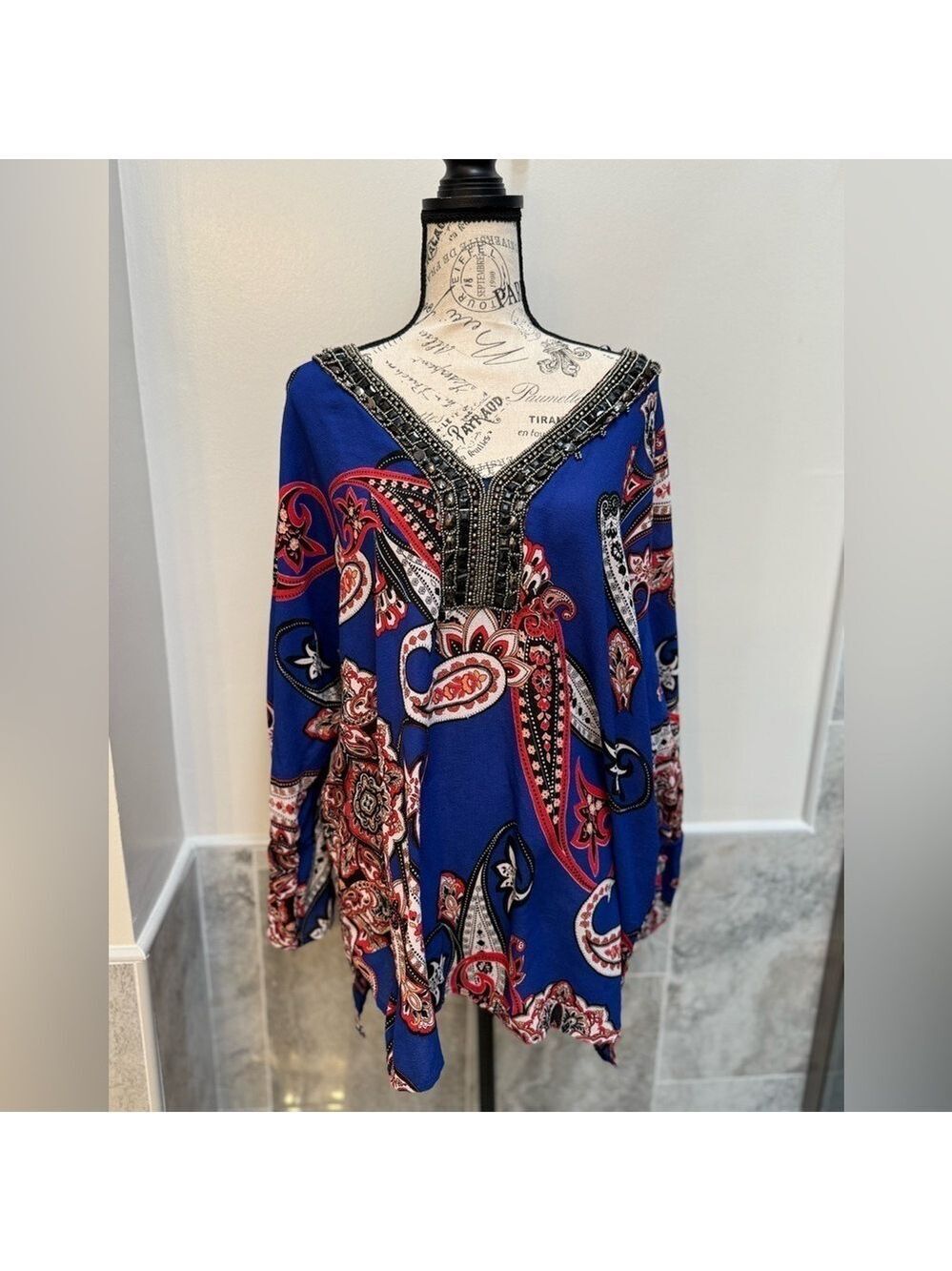 Beaded Paisley Bathing Suit Plus Sized Coverup 1X